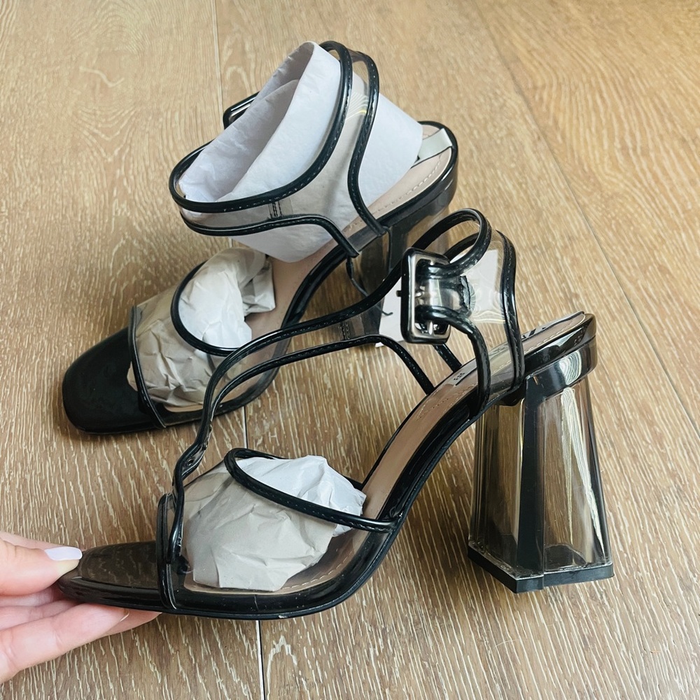 Zara Clear with Black heel sandals Size 39 NWT